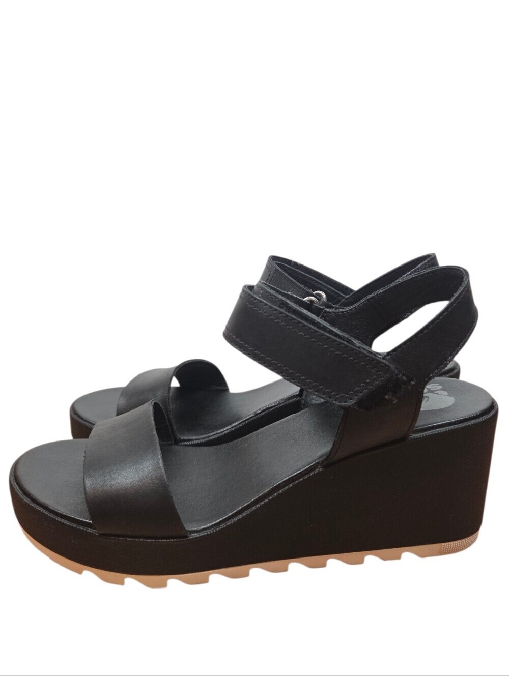 Sorel Cameron Wedge Sporty Leather Sandal Black White Open Toe Velcro Size 10